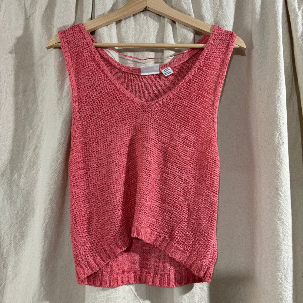 Noisy May Womens NMSANDY Crop Knit Top Coral Pink V-Neck Sweater Vest Size L